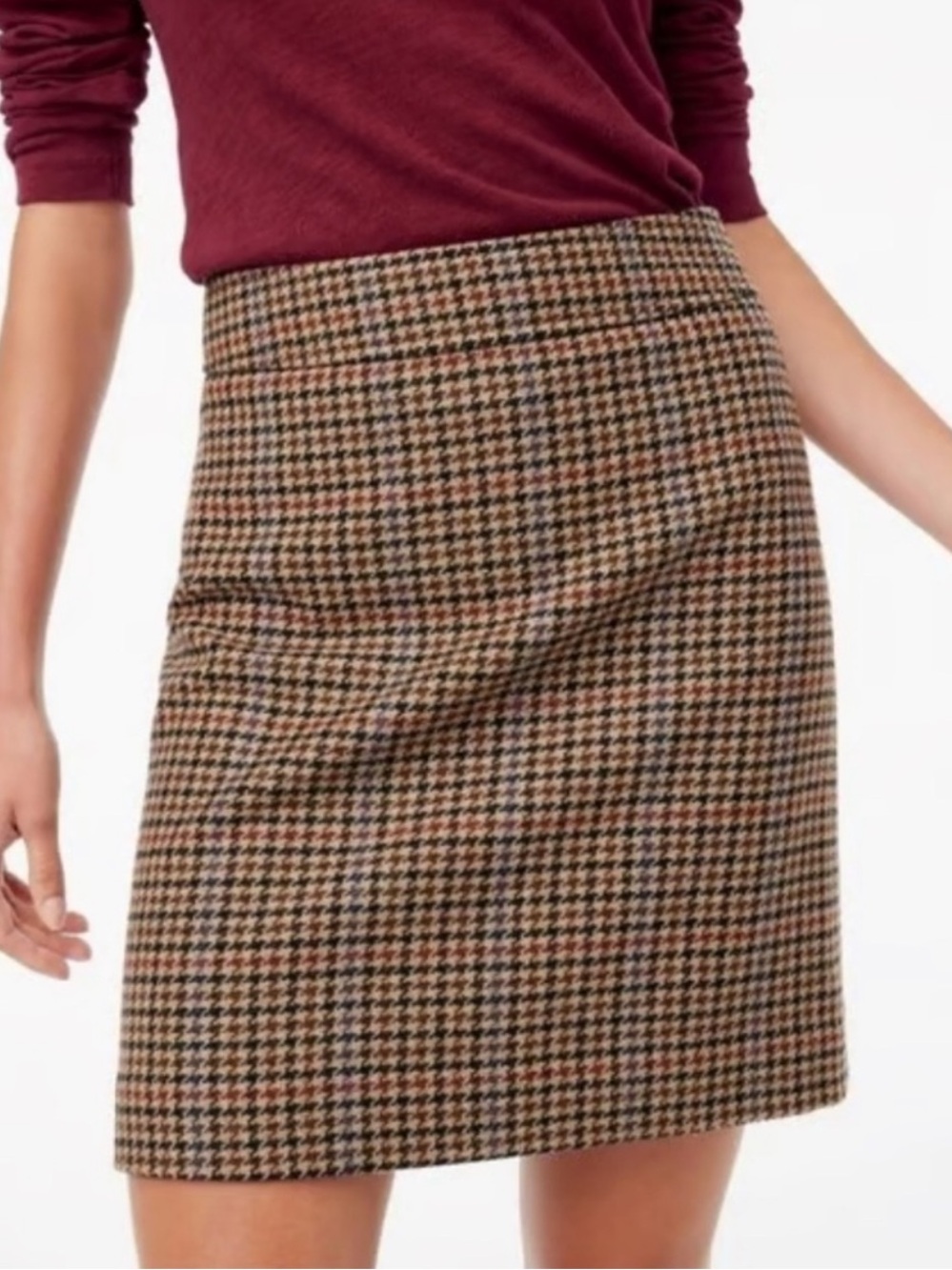 NWT J.Crew Wool Blend Houndstooth Pencil Skirt Size 2 Brown Plaid Dark Academia